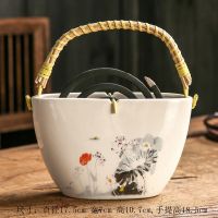 家用手提式香薰炉室内净化空气塔香檀香陶瓷大号蚊香炉驱蚊除味 [水墨荷花]手提式蚊香炉 40盘艾草味[驱蚊除味]