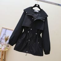 风衣女中长款连帽外套2021春秋新款韩版宽松收腰显瘦工装外套潮 黑色 S (建议75-90斤)