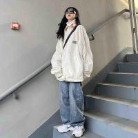 双面穿奶牛夹克外套原宿风宽松日韩街头潮男女休闲百搭学院风上衣 杏色 XXS 建议20斤以下穿