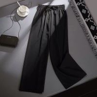 冰丝雪纺阔腿裤女夏季薄款坠感宽松显瘦九分休闲裤垂感高腰直筒裤 黑色 S 建议80-100斤