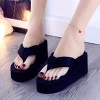 6厘米超高跟人字拖女夏季新款防滑坡跟沙滩鞋松糕高跟厚底凉拖鞋 6厘米夹脚 偏小1码 40