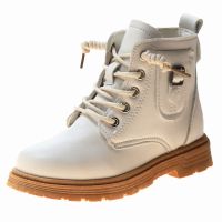 2021秋冬皮靴儿童马丁靴皮带扣包包时尚英伦风短靴女童拉链棉鞋 单里米白色 26 内长16.2厘米