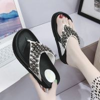 松糕厚底水钻女鞋拖鞋女夏时尚外穿2021新款韩版凉拖鞋女人字拖鞋 白色 35