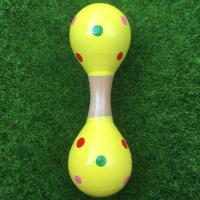 木制幼儿园儿童学校跳舞操早教音乐玩具乐器大小号双头沙锤沙蛋球 小号长14cm黄色圆点1个 木制