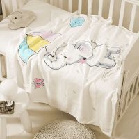 凉感毛巾被婴儿浴巾纱布被新生儿宝宝浴巾超柔吸水夏季薄款盖毯 彩色雨伞象110*110cm双层薄