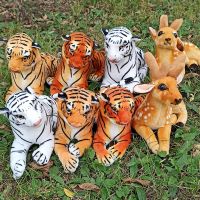 小老虎小鹿抱枕毛绒玩具小老虎小鹿公仔男孩玩具圣诞节女孩礼物 单只老虎(红色32cm)