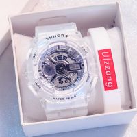 ins学院风手表女中学生韩版简约大表盘潮流ulzzang夜光透明电子表 透明银盘 手表（收藏送电池）