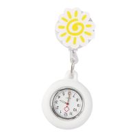 可伸缩硅胶护士表女款学生考试医生用胸怀表硅胶简约可爱可拉挂表 白色向日葵 护士表