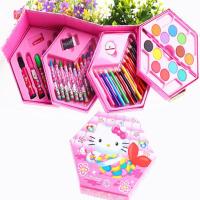 儿童水彩笔套装幼儿园彩色画笔带画板中小学生铅笔蜡笔可水洗无毒 46件豪华礼盒套装KT 送绘画本1本