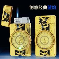 新K金充电打火机手表多功能USB点烟器石英数码电子表黑棕色男 充气款蝎子手表金色