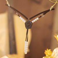 日系性感火辣诱惑玫瑰刺绣仿珍珠按摩丁字裤一根线多串珠子T型裤 黑色 均码