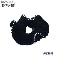 简约优雅细绒布仿水钻布艺发圈盘头发饰品成人发绳高弹力橡皮筋 A款彩钻