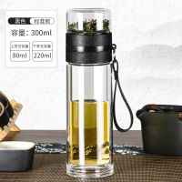 茶水分离泡茶杯双层加厚玻璃杯男商务便携隔热杯子简约泡茶师水杯 黑色300ML [10%人选择] [杯子]