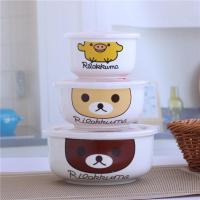 陶瓷保鲜碗三件套便当盒保温袋手提袋上班带饭盒密封碗微波炉碗 轻松熊 套碗