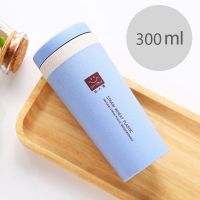 韩版简约小麦秸秆咖啡杯个性塑料随手杯创意潮流男女学生喝水杯子 达人秀双层蓝色300ml+提绳 单个水杯