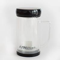 富光大容量双层玻璃杯男女带把手柄泡茶杯商务办公耐热过滤水杯子 320ml水晶加厚底[无滤网]