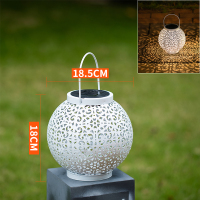 太阳能光影铁艺小夜灯家用庭院花园装饰户外阳台布置防水景观挂灯 新款灯笼白色[2021新款]