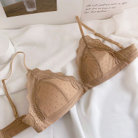 夏法式蕾丝bralette薄文胸三角杯内衣性感大胸显小细带无钢圈胸罩 2080自然肤 S适合70ABC