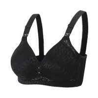 中年人女式三排扣大码妈妈内衣无钢圈文胸全棉中老年薄款聚拢胸罩 黑色 36/80BC杯