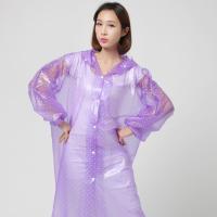 透明旅行男女防飞沫面罩长款户外单人徒步成人风衣步行旅游雨衣 （单帽檐）紫色波点--纽扣款--加厚500g左右 均码