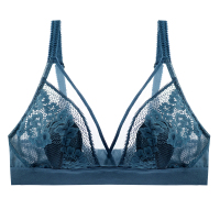 透气]内衣女薄款大胸显小文胸罩夏季蕾丝超薄bra无钢圈诱惑夏天 墨绿[特惠1件] 34B=75B[超薄不露点]