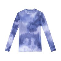 MUMU扎染网纱打底衫女高领复古时尚透视防晒衫内搭长袖上衣罩衫潮 蓝色 S