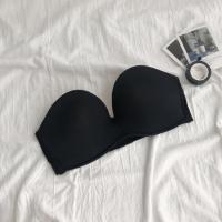 无肩带防滑文胸女2021春季新款性感抹胸内衣隐形舒适半杯聚拢胸罩 光面黑 70A