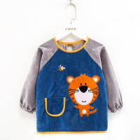 罩衣儿童宝宝吃饭围兜防水防脏秋冬款长袖洋气外穿婴儿围裙反穿衣 蓝色老虎 14码(建议身高70-80cm)