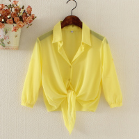 雪纺披肩夏季配裙子防晒衣女开衫坎肩薄短款小外套吊带裙外搭罩衫 黄色 M 适合75-100斤穿