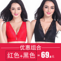 大码内衣女胖mm薄款防下垂收副乳聚拢全罩杯性感文胸无钢圈200斤 红色+黑色 75C 薄杯五排扣