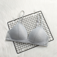 法式内衣女无钢圈聚拢薄款少女学生夏季小胸三角杯超薄bra文胸罩 灰色（单件） 32/70AB