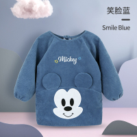 迪士尼婴儿童灯芯绒宝宝罩衣秋冬冬季吃饭护衣防脏男童外穿反穿衣 水晶绒罩衣:笑脸蓝 90(90码(推荐身高75到90cm