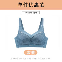 内衣女无钢圈小胸聚拢厚款收副乳调整型上托防下垂性感无痕文胸罩 灰蓝（单件装） 34/75A