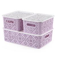 桌面收纳盒抽屉杂物篮手提洗澡篮子宿舍置物筐化妆品梳妆台整理架 熏衣紫3件套