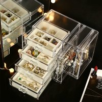 大容量绒布首饰多层家用耳环夹收纳子防尘化妆护肤品旋转收纳架盒 米色4层绒布首饰盒+塑料绒布