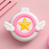 折叠气囊气垫刘海小梳子少女心迷你可爱随身便携镜子一体两用套装 白色大翅膀五角星