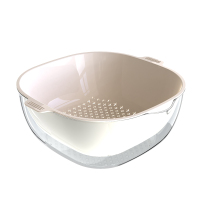 双层双色镂空沥水篮洗菜盆套装家用塑料多功能厨房洗蔬菜水果盘子 白色-透明托盘