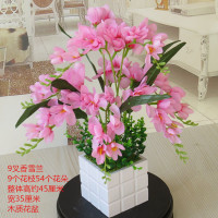 蝴蝶兰仿真花盆栽假花客厅卧室摆放花艺装饰花塑料花干花绢花假花 9叉香雪兰粉色+方盆