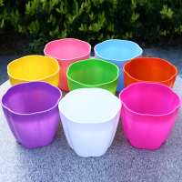 彩色塑料大号花盆仿陶瓷树脂小花盆多肉绿萝创意花盆室内阳台盆栽 花瓣混色（送托盘） 特大号2个