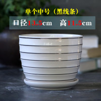 花盆陶瓷特价家用大号清仓带托盘简约塑料绿萝肉肉吊兰多肉小花盆 单个中号黑线条 大