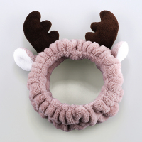 韩国洗脸发箍发带女化妆头带面膜束发带绒布可爱发饰头巾头套压发 鹿角发带咖色