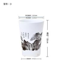 仿陶瓷高筒圆型家用室内塑料树脂落地大型绿植盆栽客厅加厚大花盆 高档山水敞口盆[白色小号] 大