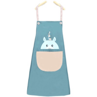 成人防水围裙家用清洁韩版时尚日式可爱工作服无袖围腰情侣卡通厚 [普通款]烟蓝鹿