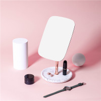 AHDE台式化妆镜桌面北欧大理石梳妆镜ins风学生宿舍镜子桌面镜 白色