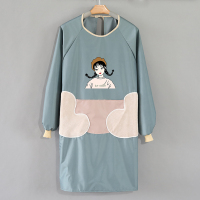长袖围裙防水防油罩衣女外套大人时尚家用厨房工作服加绒薄款春季 (赠抹布)可擦手长袖防水美女皮蓝