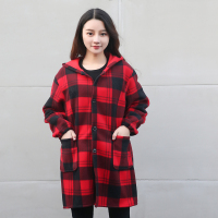 冬天罩衣加绒成人工作服家用厨房长袖围裙男女加厚大褂可外穿外套 xdl绒面红方块XL