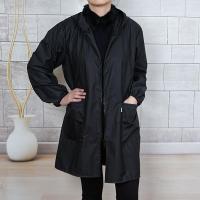 男士时尚拉链罩衣成人轻度防水防尘防油烟围裙加大工作服大人长袖 黑色