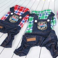 1件宠趣四脚狗狗衣服春夏秋冬装宠物泰迪贵宾比熊 4色可选 格子背带牛仔裤大红 XS胸围30 背长20