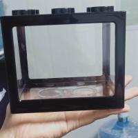 积木斗鱼盒 创意鱼缸微景观斗鱼小鱼缸乌龟热带鱼水母爬虫盒 黑色12*10*8 不带灯(裸缸)