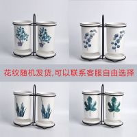 特卖100000套北欧筷子筒镂空陶瓷家用厨房沥水置物收纳架挂墙送架 随机绿叶花纹 手提款